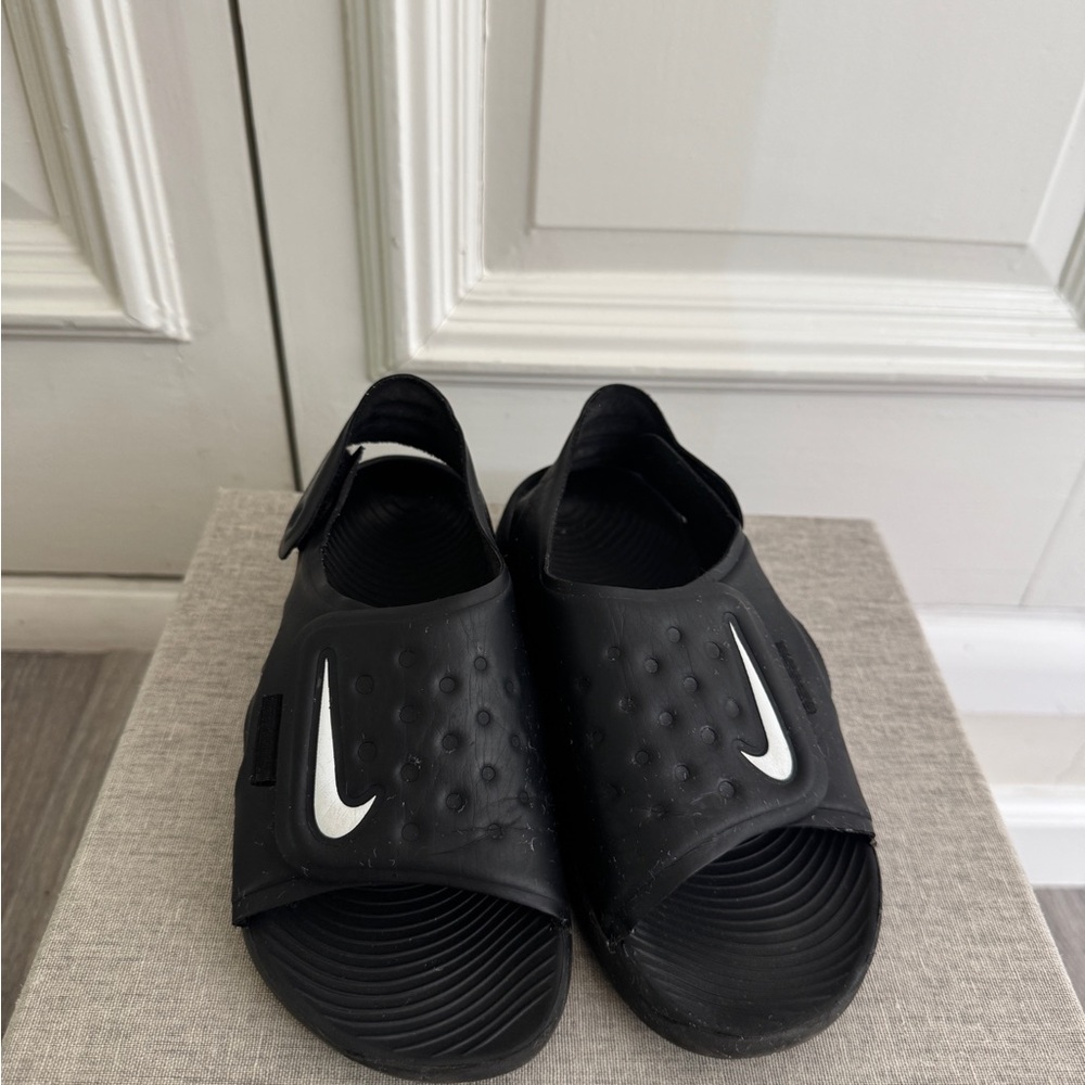 Nike Black Slides with White Swoosh